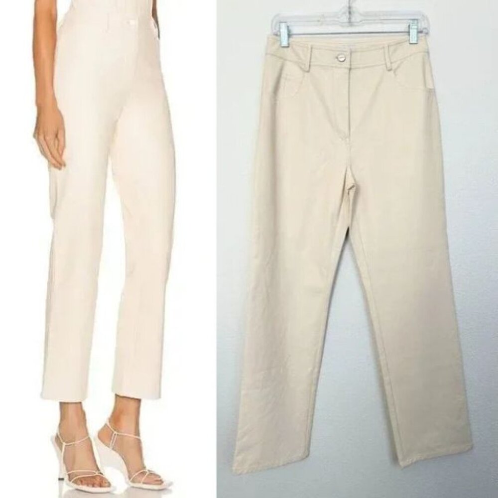 Miaou Faux Vegan Leather Straight Leg Pant Creme White Made in LA Women's Medium